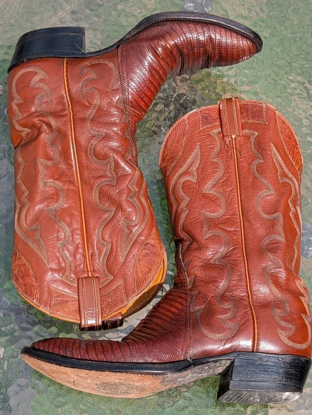 Men's Tony Lama Size 9.5 Brown Teju Lizard Western Cowboy BOOTS